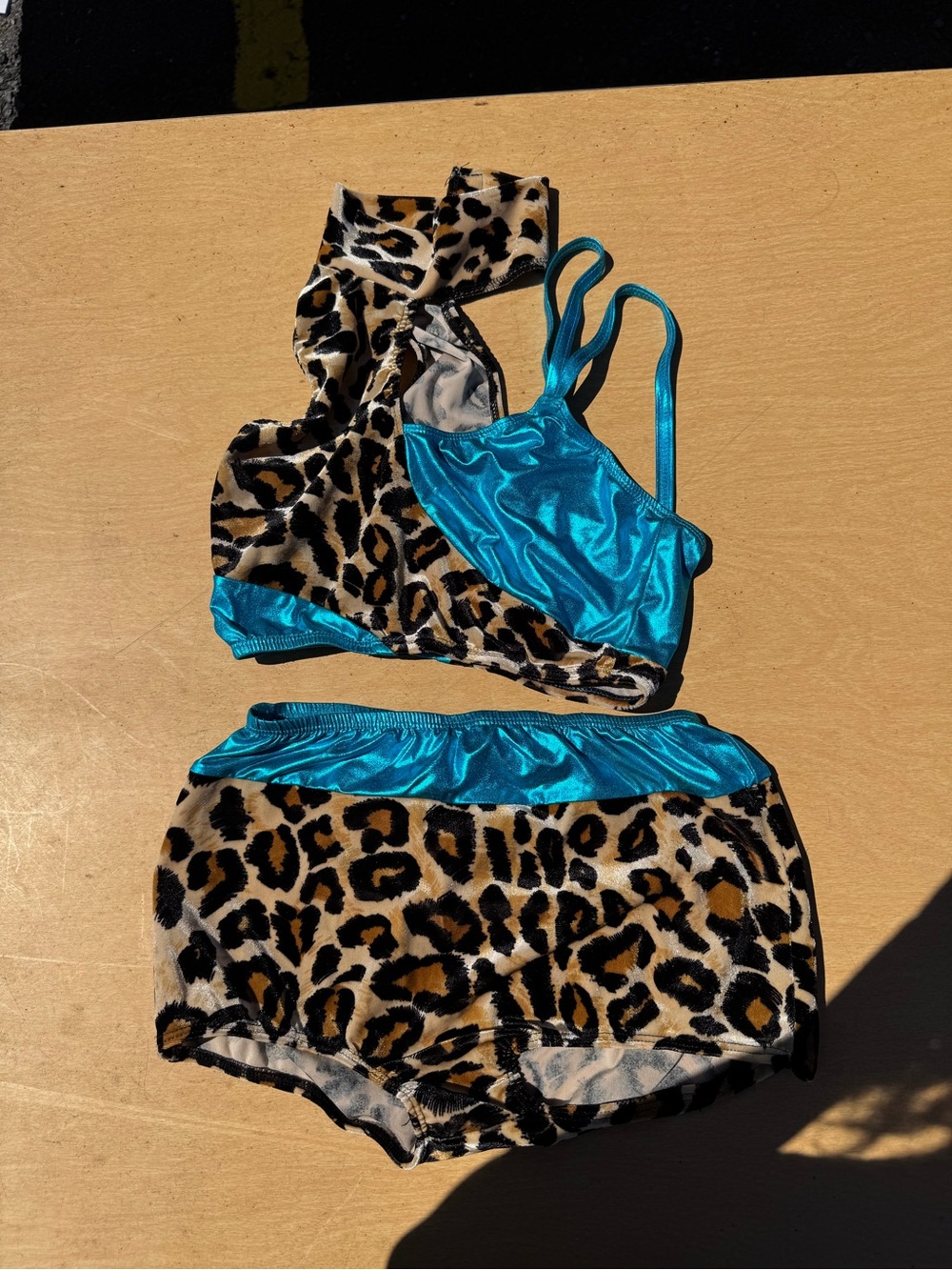 Small Adult Leopard Print Two-Piece with Shiny Teal Accents